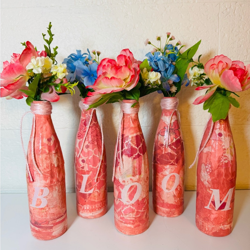 Floral Pink Decorative Bottles Set